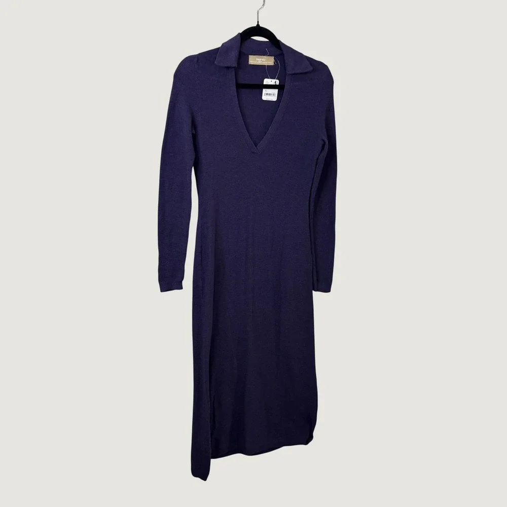 Free People Free-Est Plum Purple Cotton Linen Knit Midi Dress Minimalist XS NWT